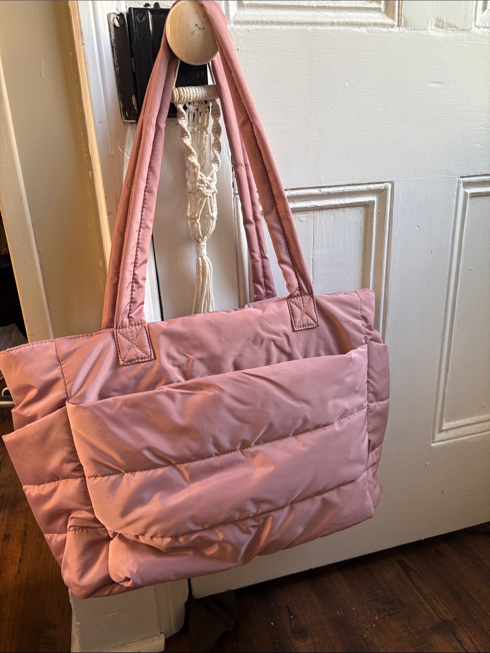 Quilted Puffer Tote Bag - Dusty Pink